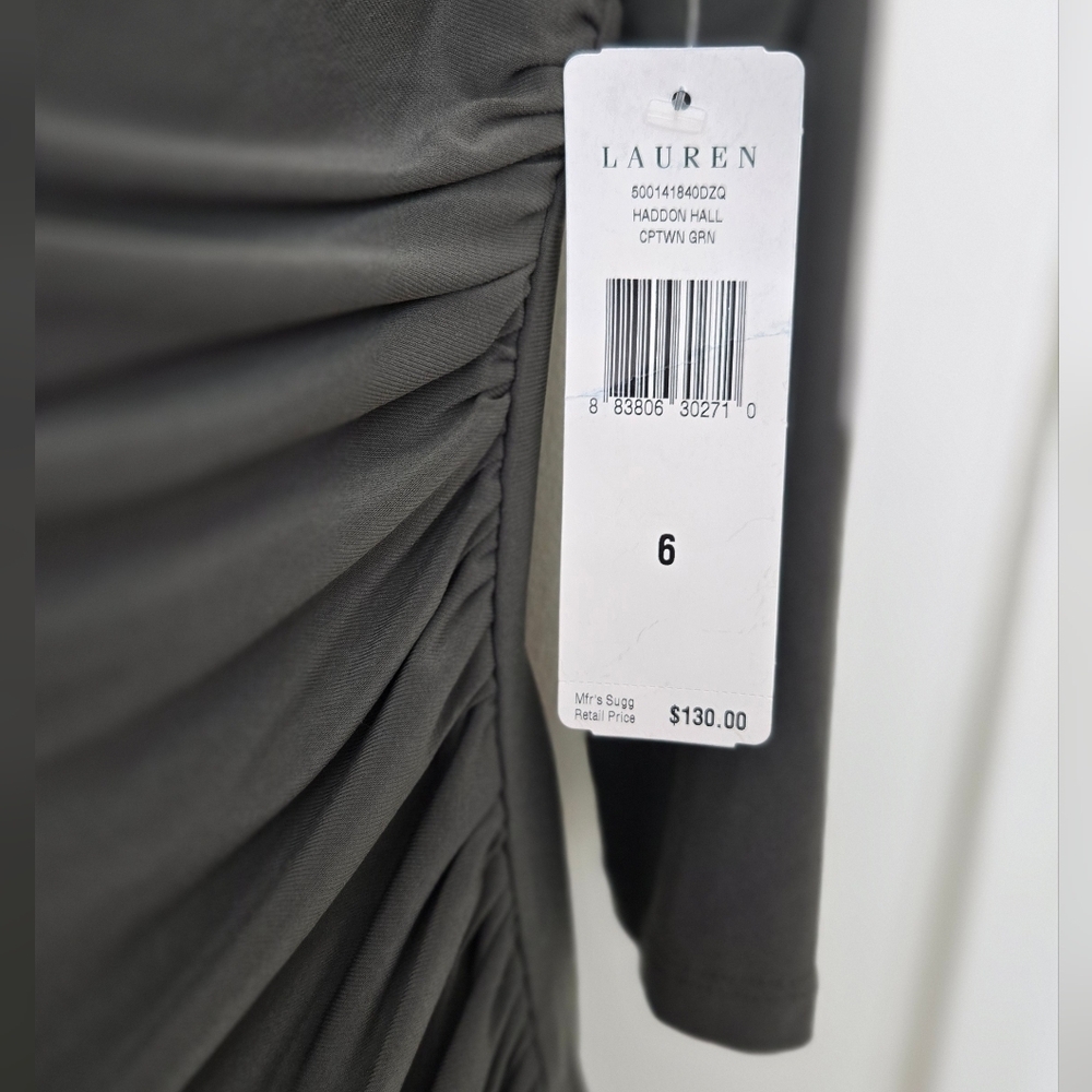 Ralph Lauren Olive Green Long Sleeve Dress NWT 6 - Picture 2 of 3